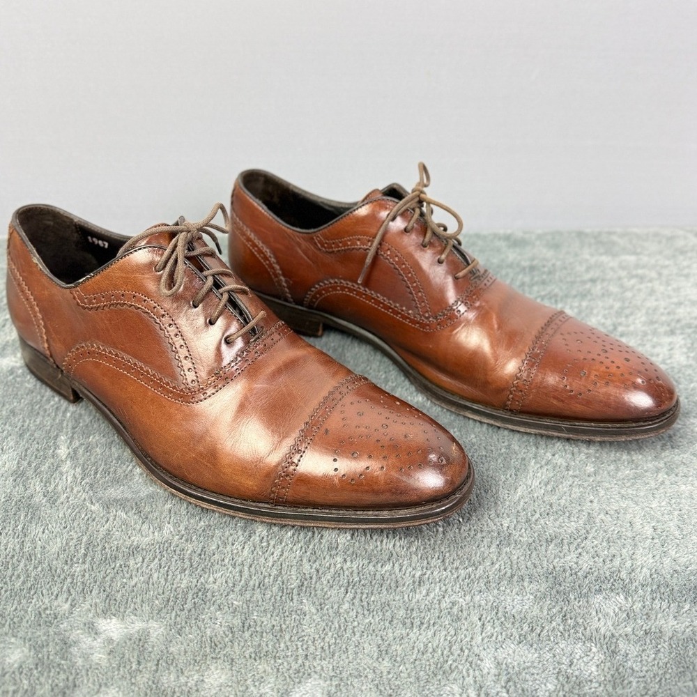 Leather Brown Oxford‎ Dress Shoes Brogue Wingtip Lace Up Size 8